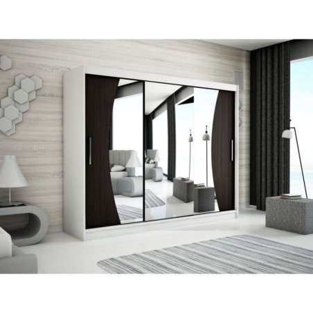 Armoire dressing,  longeur 250 cm, 3 portes , 2 pendries et 10 niches, couleur blanc,  Gamme WAVE