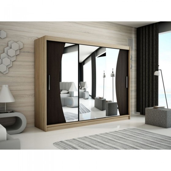 Armoire dressing,  longeur 250 cm, 3 portes , 2 pendries et 10 niches, couleur somona,  Gamme WAVE