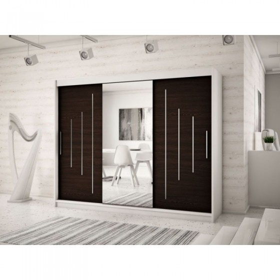 Armoire dressing,  longeur 250 cm, 3 portes, 2 penderies et 10 niches,  Gamme YORK_01