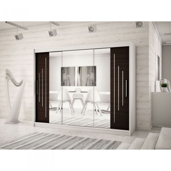 Armoire dressing,  longeur 250 cm, 3 portes, 2 penderies et 10 niches,  Gamme YORK_02