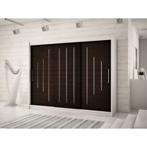 Armoire dressing,  longeur 250 cm, 3 portes, 2 penderies et 10 niches,  Gamme YORK