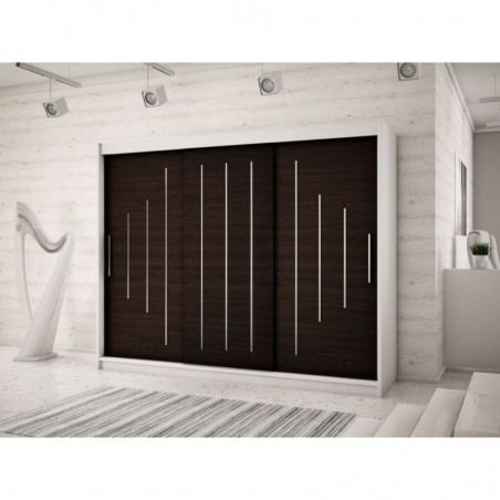 Armoire dressing,  longeur 250 cm, 3 portes, 2 penderies et 10 niches,  Gamme YORK