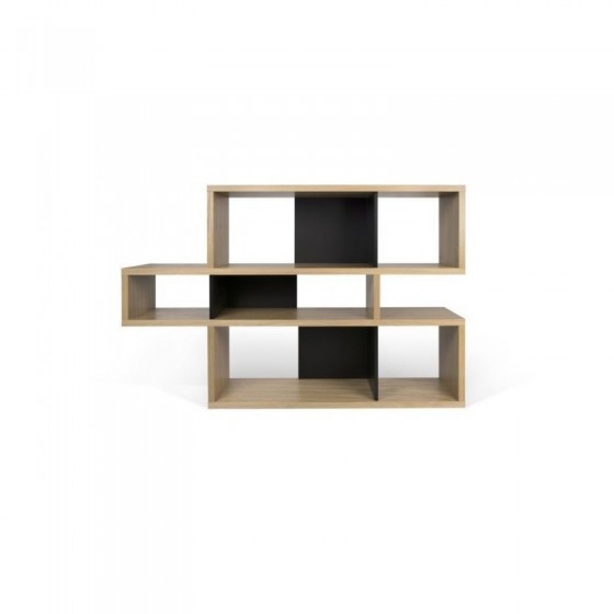 Bibliothèque basse design multi-niches finition chêne et noir, Gamme london