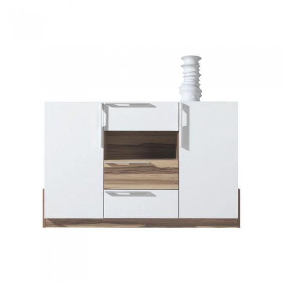 Commode en bois, 2 portes, 3 tiroirs, 1 niche, Gamme mya