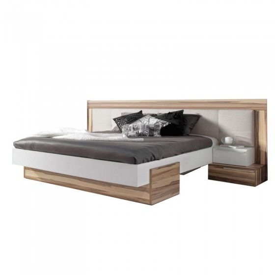 Lit double design adulte160 x200 cm, noyer et blanc, Gamme mya