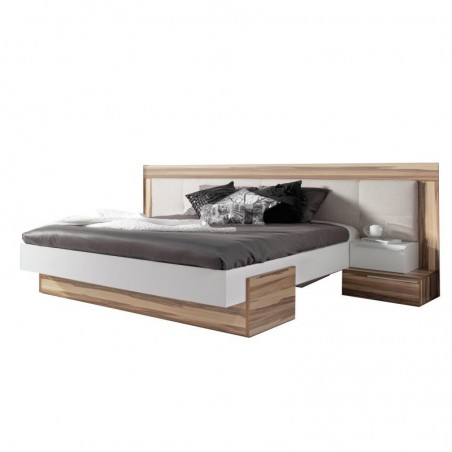 Lit double design adulte160 x200 cm, noyer et blanc, Gamme mya