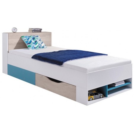 Lit ado en bois, 1 tiroir, 3 niches de rangement, Gamme porto