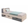 Lit ado en bois blanc et gris, 2 tiroirs, Gamme faro
