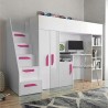 Lit combiné enfant 90x200  avec escalier et rangements blanc , Gamme dream
