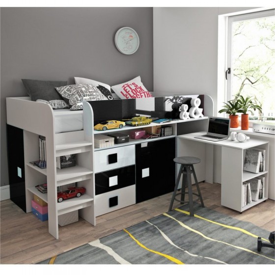 Lit combiné enfant 90x200  avec bureau et rangements  , Gamme dream