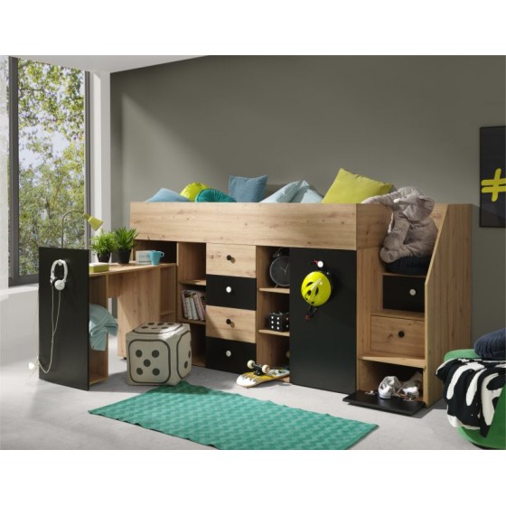 LIT ENFANT COMBINE 90X200  AVEC ESCALIER  ET  BUREAU ? GAMME SMART