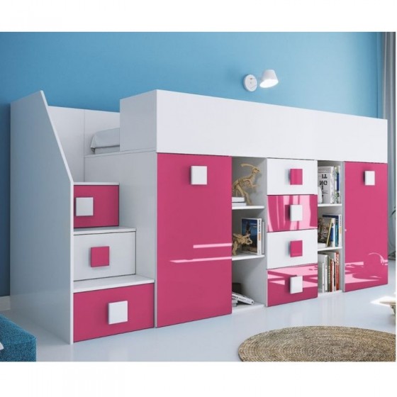 Lit combiné enfant 90x200  avec escalier  et  bureau , Gamme dream