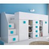 Lit combiné enfant 90x200  avec escalier  et  bureau blanc , Gamme dream
