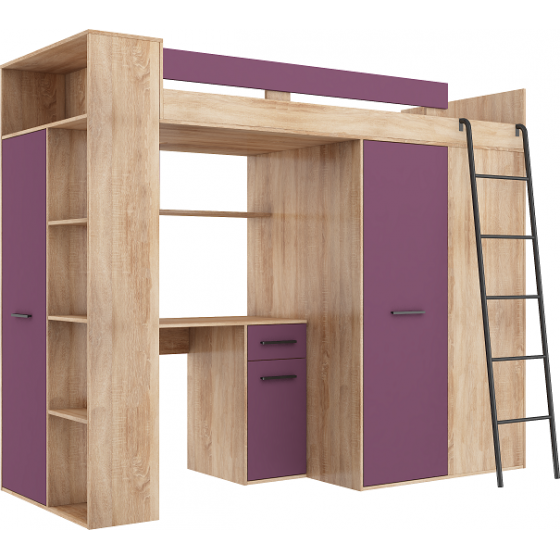 Lit combiné enfant 90x200  avec bureau et armoires  , Gamme maxi