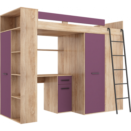 Lit combiné enfant 90x200  avec bureau et armoires  , Gamme maxi