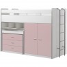 Lit mezzanine 90x200 avec bureau et rangements, Gamme bonny