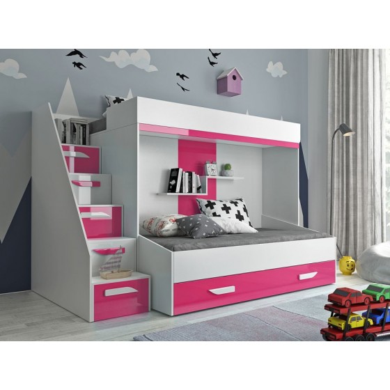 Lit superposé enfant avec tiroir de rangement et esacalier, Gamme dream