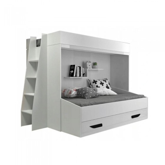 lit superposé enfant avec tiroir de rangement et etagere blanc, Gamme dream