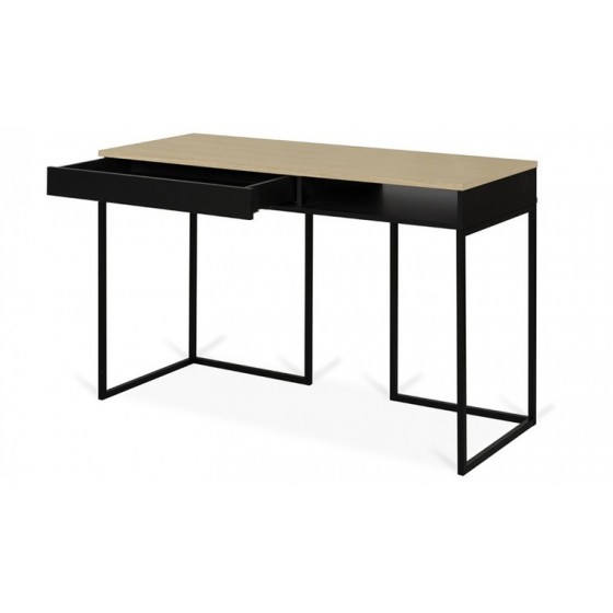 Bureau tendance avec 1 tiroir, noyer et noir, Gamme city