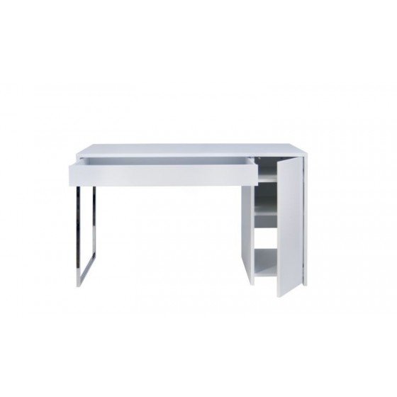 Bureau design blanc avec pieds en métal chrome, Gamme prado
