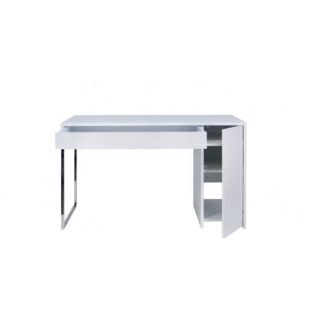 Bureau design blanc avec pieds en métal chrome, Gamme prado
