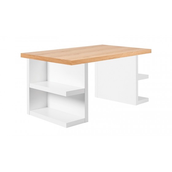Bureau design avec étagères de rangement, chêne et blanc, Gamme multi