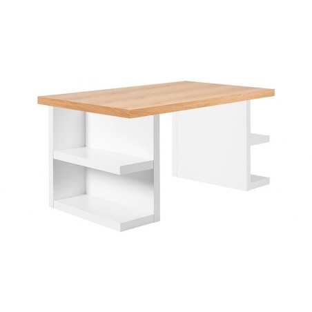 Bureau design avec étagères de rangement, chêne et blanc, Gamme multi