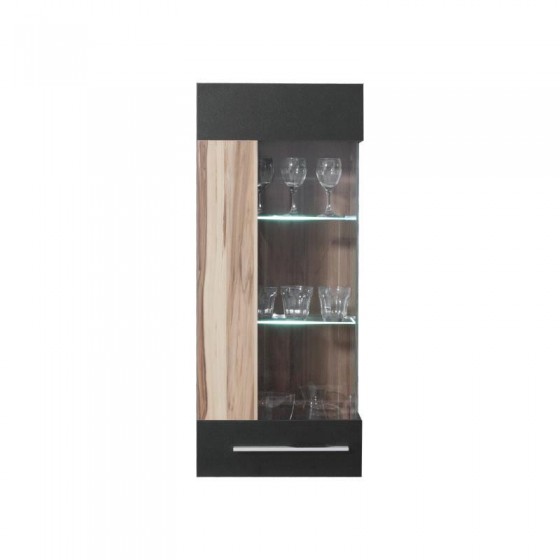 Étagère murale en bois, 1 porte, 3 niches, Gamme mya