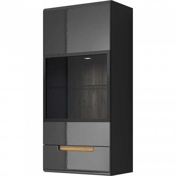 Etagère murale 1 porte  4 niches, couleur noir et bois, Gamme TOREK B