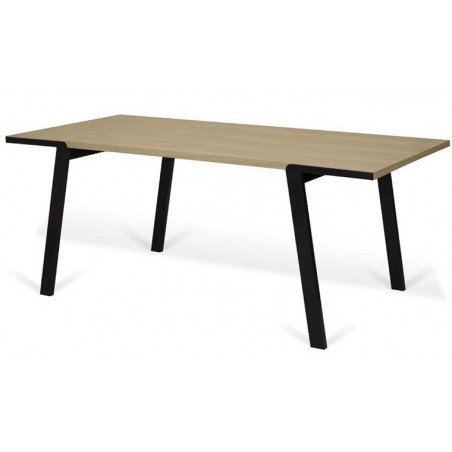 Table à manger 180 cm, plateau noyer et pieds en métal noir, Gamme drift