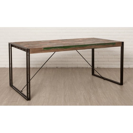 Table a diner en teck recyclé, pieds métal, Gamme atelier