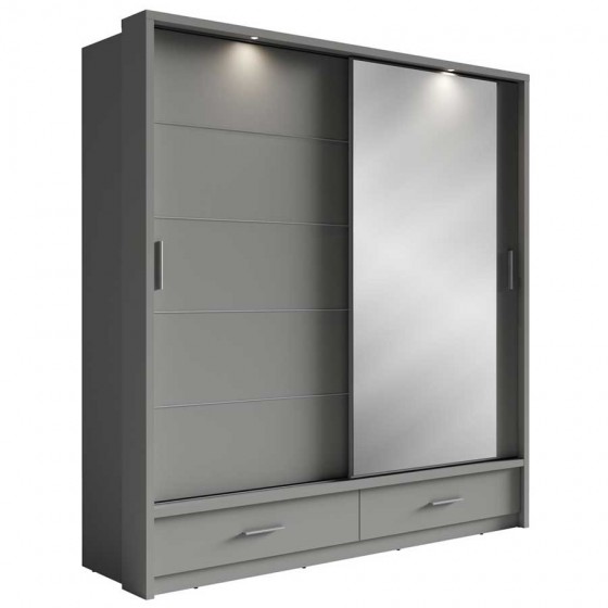 Armoire dressing  2 portes coulissantes avec miroir et led , Gamme concept