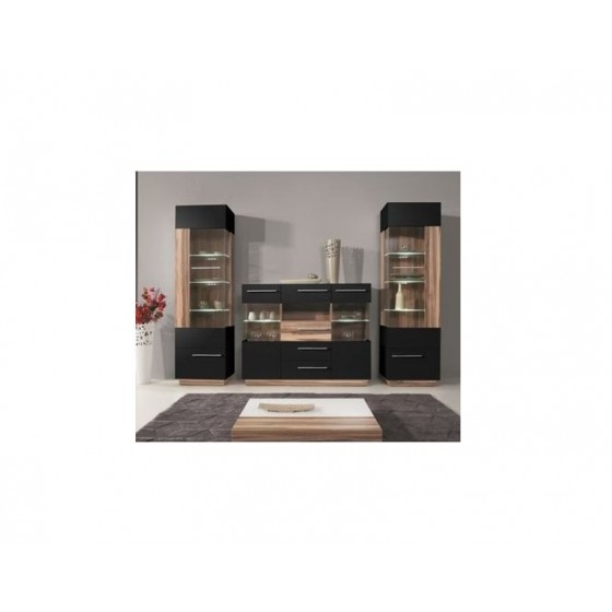 Buffet en bois, 2 portes vitrées, 4 tiroirs, Gamme mya