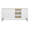 Buffet design, 180 cm longeur, 3 portes, chêne et noir, Gamme nina