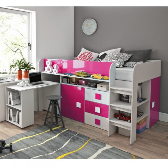 Lit combiné enfant 90x200  avec bureau et rangements  , Gamme dream