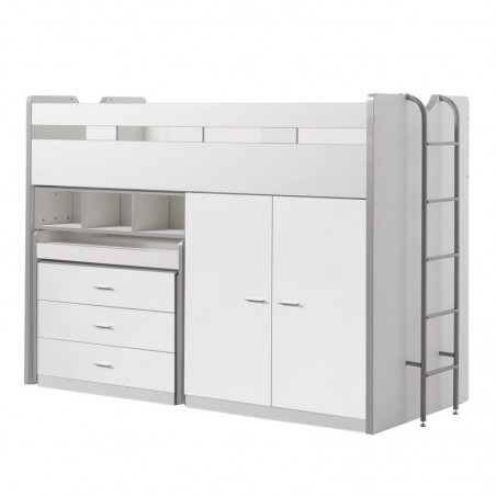 Lit mezzanine 90x200 avec bureau et rangements, Gamme bonny