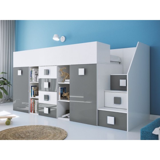 Lit combiné enfant 90x200  avec escalier  et  bureau , Gamme dream