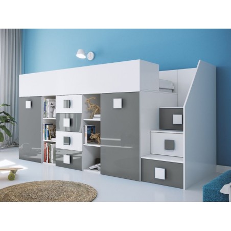 Lit combiné enfant 90x200  avec escalier  et  bureau , Gamme dream