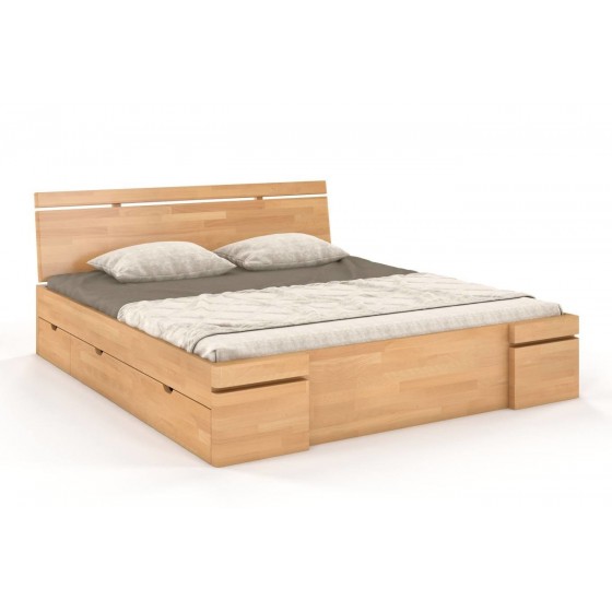 Lit double bois hetre massif avec tiroirs de rangement  , Gamme nash