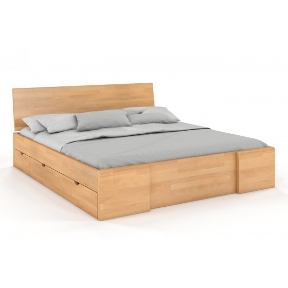 Lit double  design en  bois hetre massif avec tiroirs de rangement , Gamme indigo