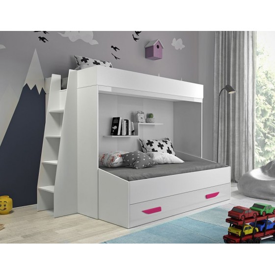 lit superposé enfant avec tiroir de rangement et etagere blanc, Gamme dream