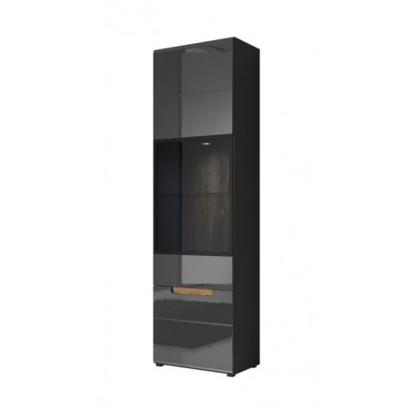 Vaisselier et vitrine 1 porte  4 niches, couleur noir et bois, Gamme TOREKB