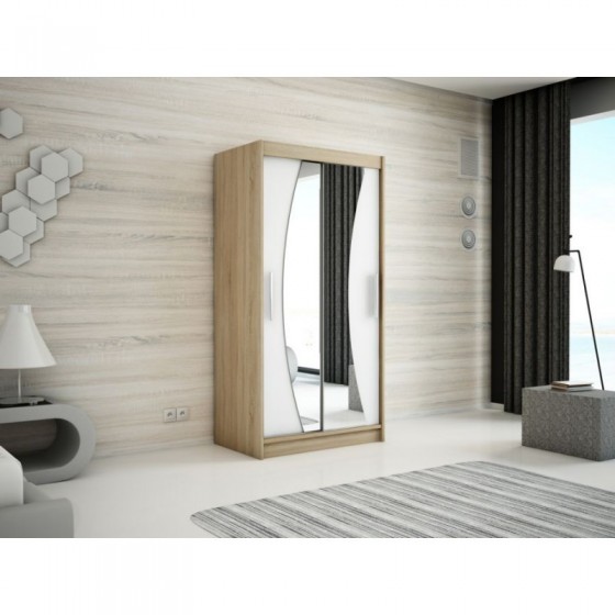 Armoire dressing,  longeur 100 cm, 2 portes , 2 pendries et 5 niches, couleur somona,  Gamme WAVE