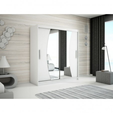 Armoire dressing,  longeur 180 cm, 2 portes , 2 pendries et 5 niches, couleur blanc,  Gamme WAVE