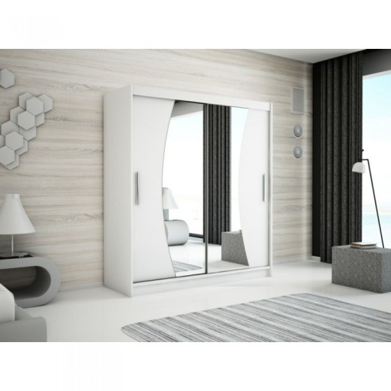 Armoire dressing,  longeur 200 cm, 2 portes , 2 pendries et 5 niches, couleur blanc,  Gamme WAVE