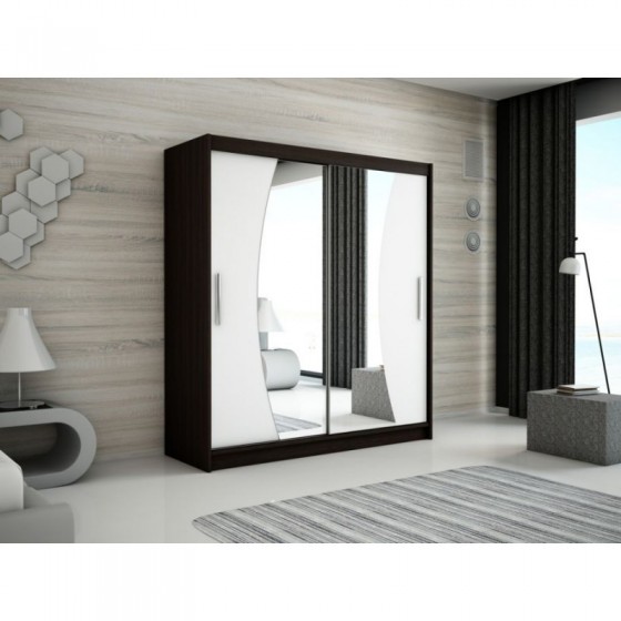 Armoire dressing,  longeur 200 cm, 2 portes , 2 pendries et 5 niches, couleur wenge,  Gamme WAVE