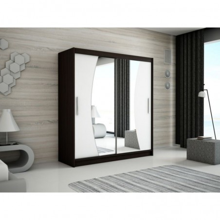 Armoire dressing,  longeur 200 cm, 2 portes , 2 pendries et 5 niches, couleur wenge,  Gamme WAVE