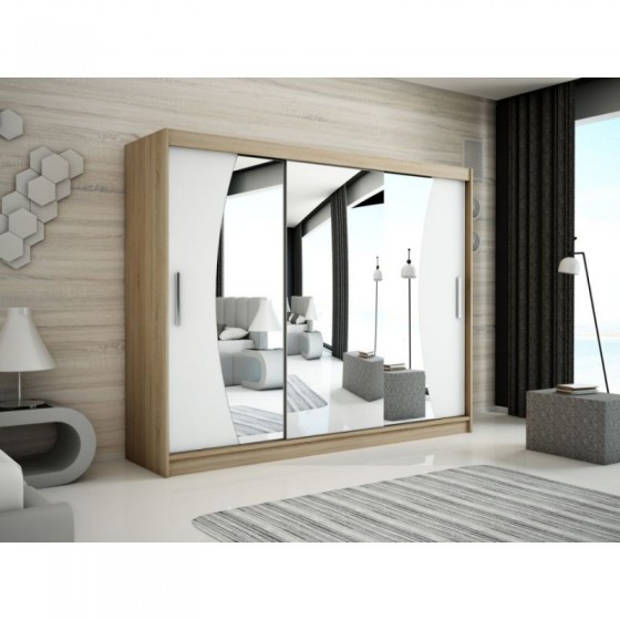 Armoire dressing,  longeur 250 cm, 3 portes , 2 pendries et 10 niches, couleur somona,  Gamme WAVE