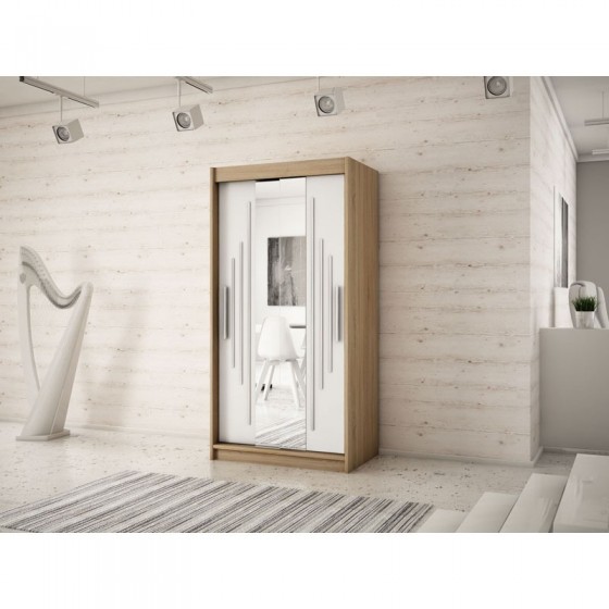 Armoire dressing,  longeur 100 cm, 2 portes, 2 penderies et 5 niches,  Gamme YORK_01