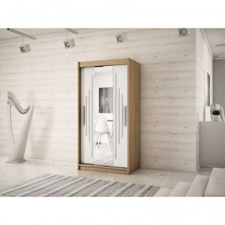 Armoire dressing,  longeur 100 cm, 2 portes, 2 penderies et 5 niches,  Gamme YORK_01